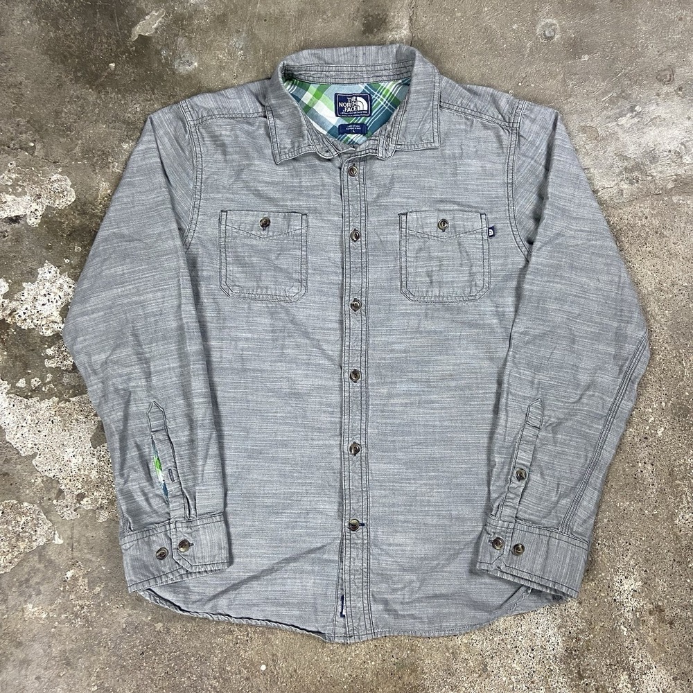 The North Face Chambray Workwear Button Down Shirt Size Large Gray Long Sleeve